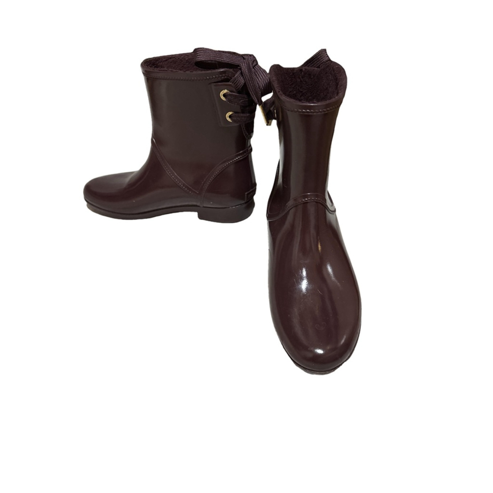 MICHAEL MICHAEL KORS Size 8 Larson Burgundy Back Tie Rainboots